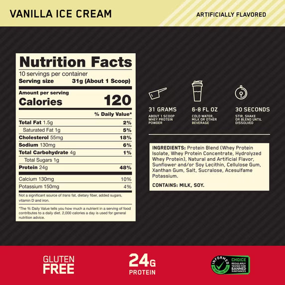 Optimum Nutrition, Gold Standard 100% Whey Protein Powder, Vanilla Ice Cream, 10 Servings by Josla Marketplace