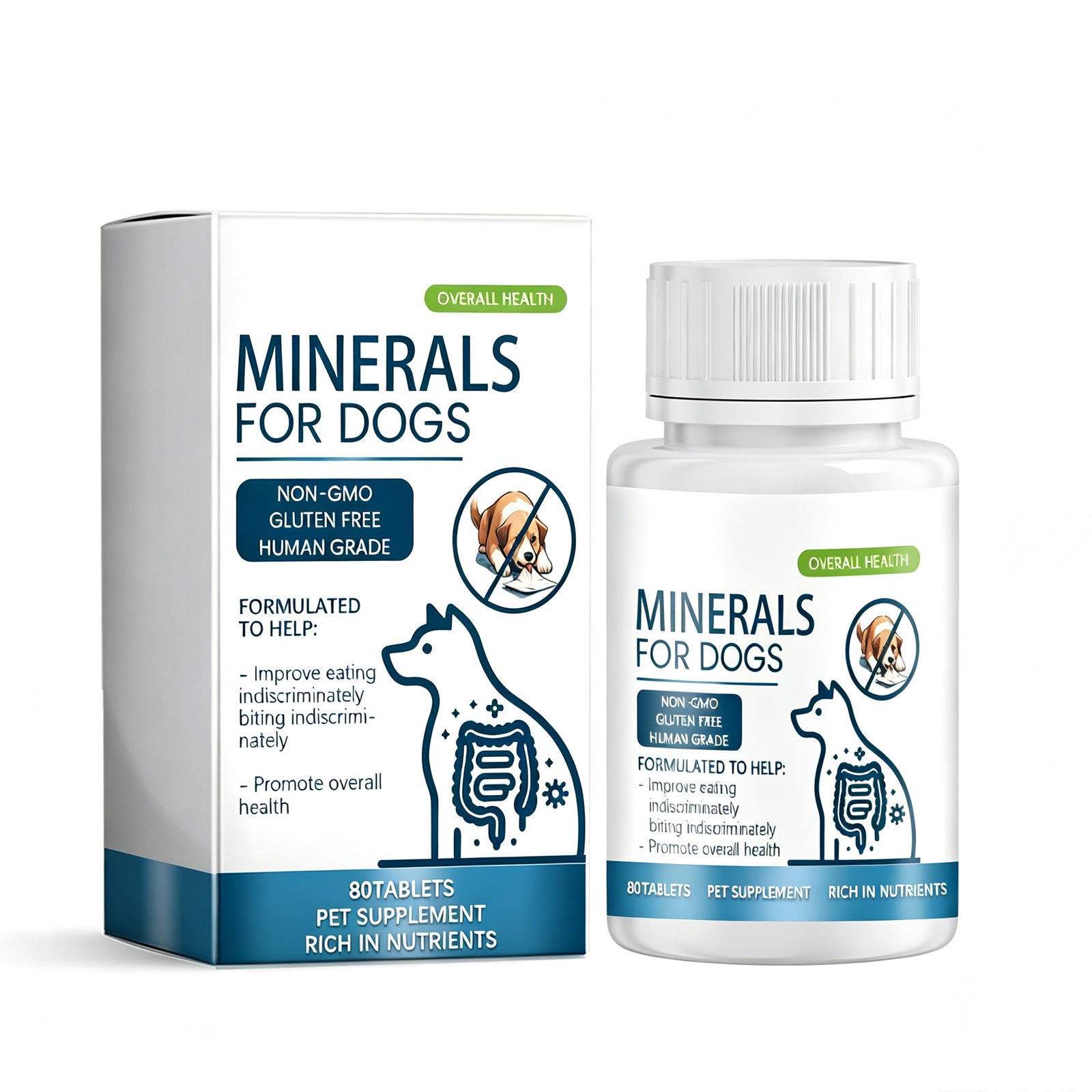 Dog Mineral Supplement Tablets, 80 Chewable Minerals Tablets For Pica, Appetite & Bone Health Support, Non-GMO Human Grade Pet Vitamins by Josla