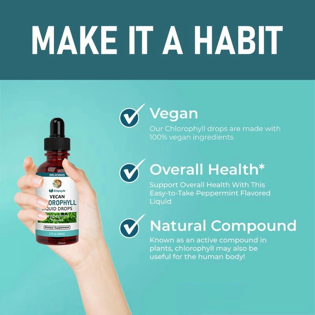 Vegan Chlorophyll Liquid Drops, Peppermint Flavored, Supports Detox And Fresh Breath, 60ml by Josla