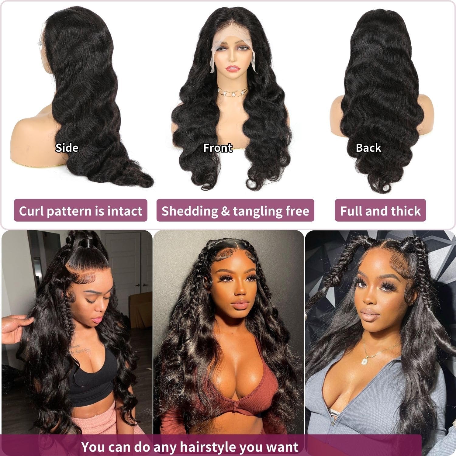13x6 Front Lace Human Hair Wig, Natural Color, Body Wave, Density by Josla