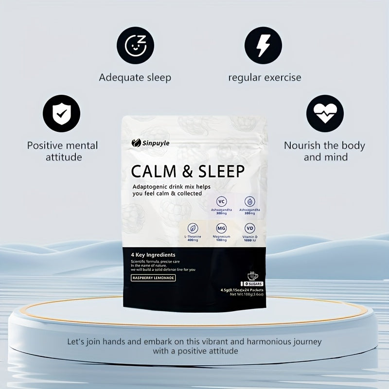 Calm & Sleep Adaptogenic Drink Mix - Raspberry Lemonade, 0 Sugars - L-Theanine, Ashwagandha & Magnesium For Relaxation & Rest, 24 Packets by Josla