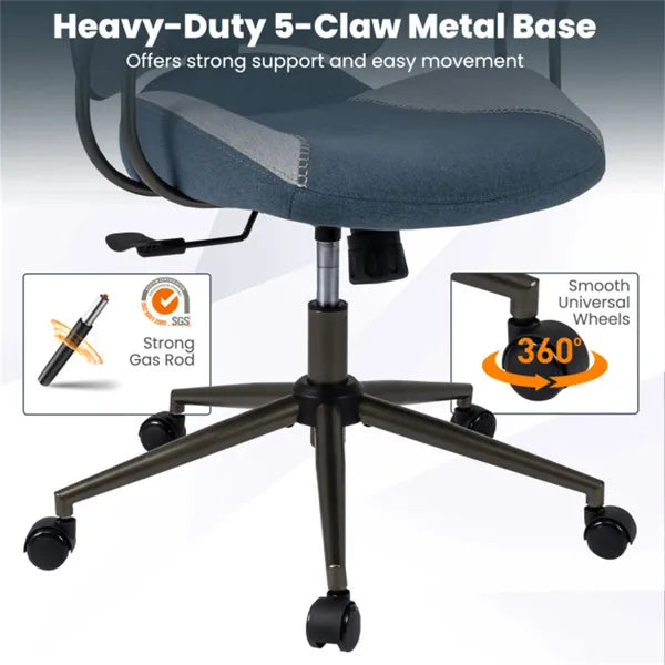 Gray Blue Color Blocking Office Chair With 2D Adjustable Headrest, Ergonomic High-Back Desk Chair 330 Lbs Capacity by Josla