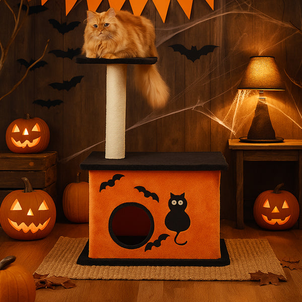 33inch Halloween Cat Tree, Cat Tower Cat Tree For Indoor Cats With Spacious Cat Condo, Large Platform, Sisal Scratching Post, Orange & Black by Josla