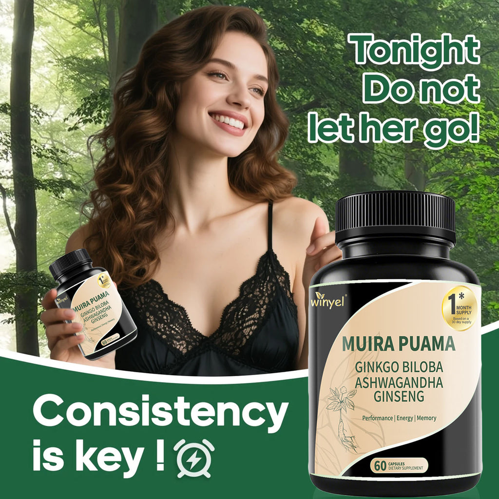 Muira Puama Ginseng Ashwagandha Ginkgo Tribulus Herbal Supplements Unleash Your Potential Through Our Pills Dietary Supplements, Help Promote An Active And Healthy Lifestyle 60 Capsules by Josla