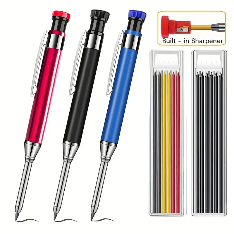 Carpenter Pencil Set with Sharpener, Center Punch and Scribe