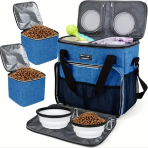 Dog Supplies Travel Bag (Airline-Approved Tote, 2 Food Containers, 2 Foldable Bowls)