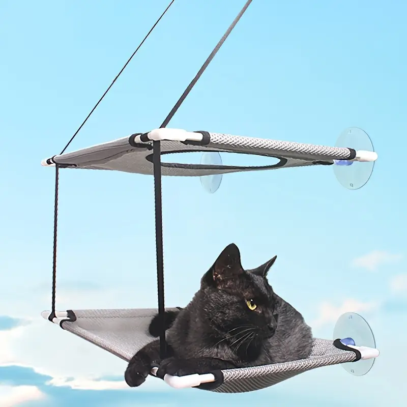 Cat Window Perch, Cat Window Hammock for Indoor Cats (Wood & Metal Frame)