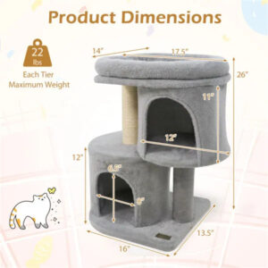 26" Compact Cat Tree With 2 Condos & Sisal Scratching Posts, Anti-Tip Cat Tower For Small Spaces - Image 5