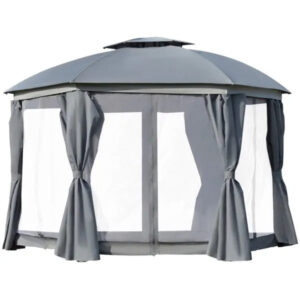 144x144 Inch Round Outdoor Gazebo, Patio Dome Gazebo Canopy Shelter With Double Roof, Netting Sidewalls And Curtains - Image 5