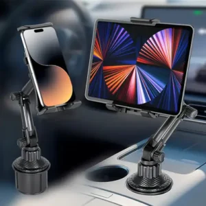2-in-1 Cup Holder Phone Mount for Car, Long Arm, 360-Degree Rotation