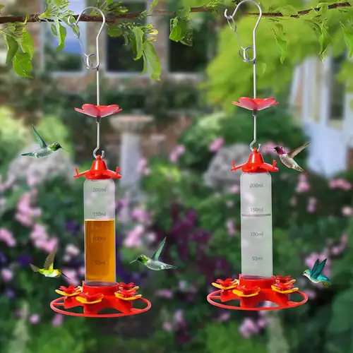 Green Glass Hummingbird Feeder, 23 oz, 5 Ports, Leakproof