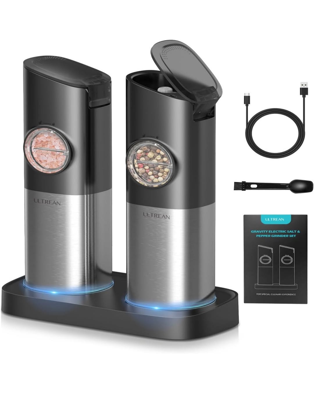 Ultrean Gravity Electric Salt and Pepper Grinder Set - Image 1