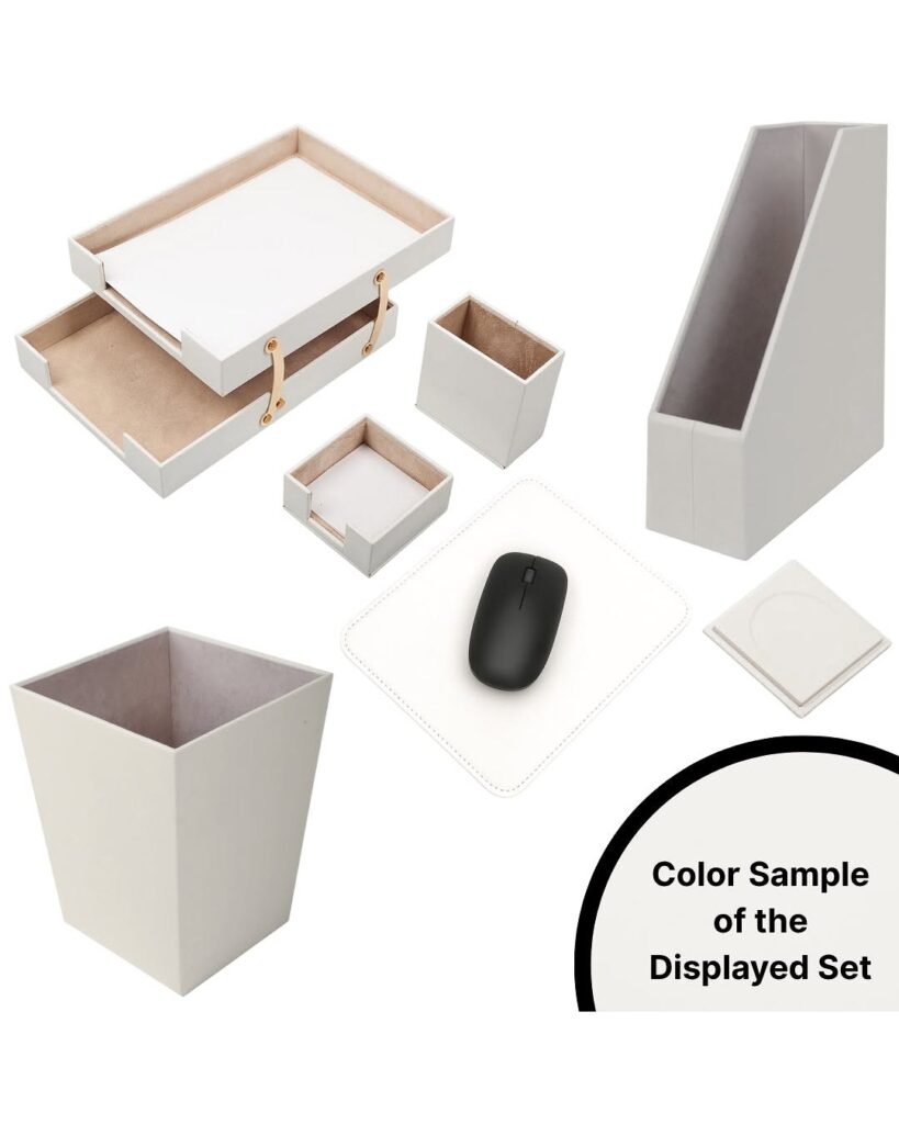 MOOG Leather Desk Set – 7-Piece Organizer-Gray