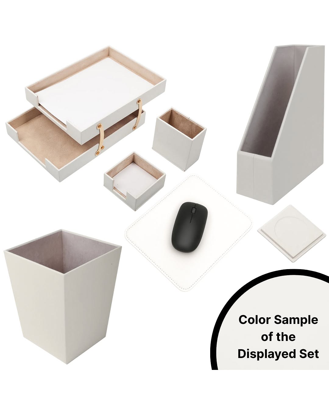 MOOG Leather Desk Set – 7-Piece Organizer-Gray - Image 1