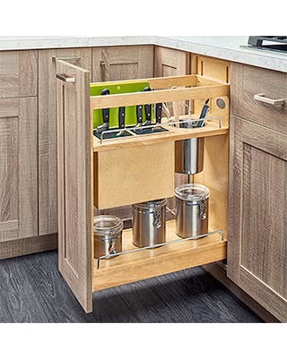 Rev-A-Shelf Base Cabinet Pull Out Knife/Utensil, 8" W, Soft-Close