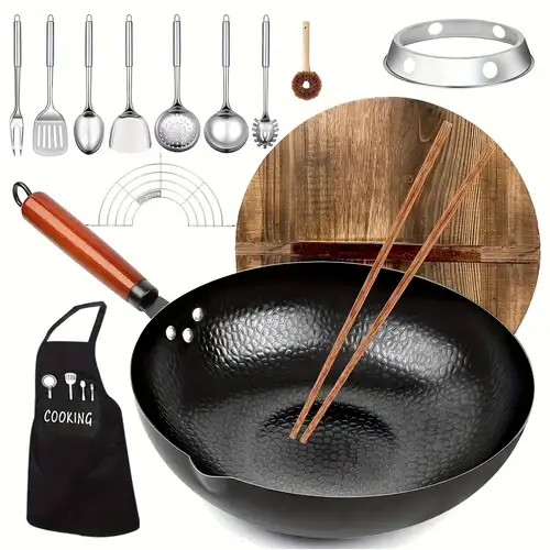 12.6-Inch Cast Iron Wok Set with 13 Accessories