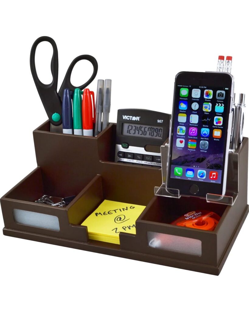 Desk Organizer with Removable Smartphone Holder, Wood