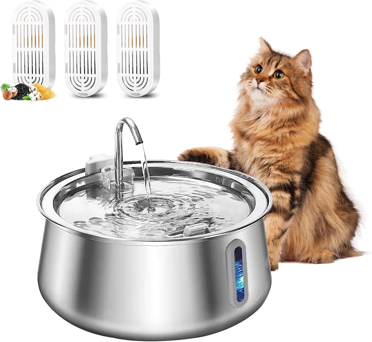 Stainless Steel Pet Water Fountain with 
Filter - Image 1