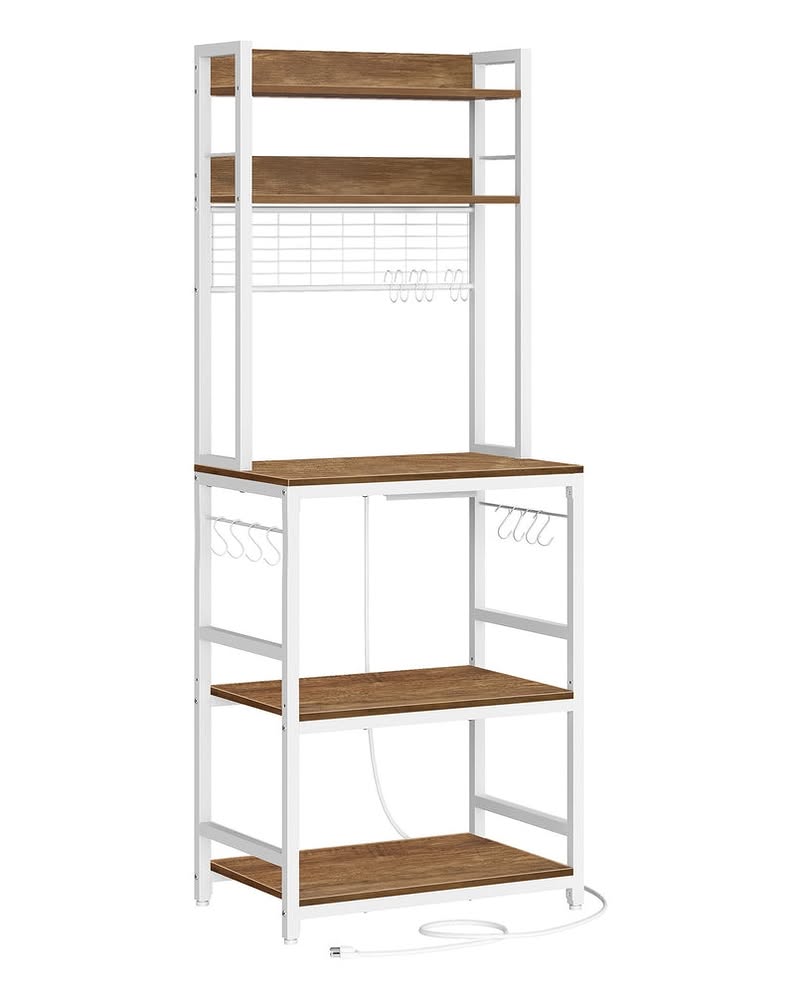 Bakers Rack with Charging Station and Adjustable Shelf