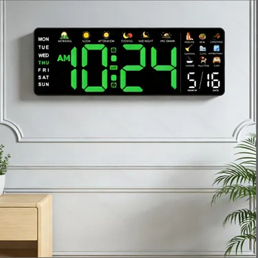 16-Inch Large LED Digital Wall Clock, 12/24H, Temperature and Humidity