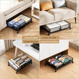 2pcs Under Bed Storage Organizer Metal Bins with Wheels and Lid