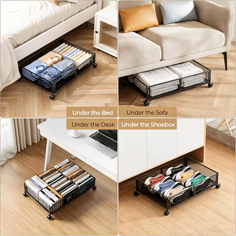2pcs Under Bed Storage Organizer Metal Bins with Wheels and Lid