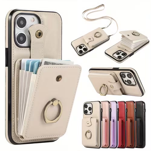 iPhone Wallet Case with Card Holder & Ring Stand