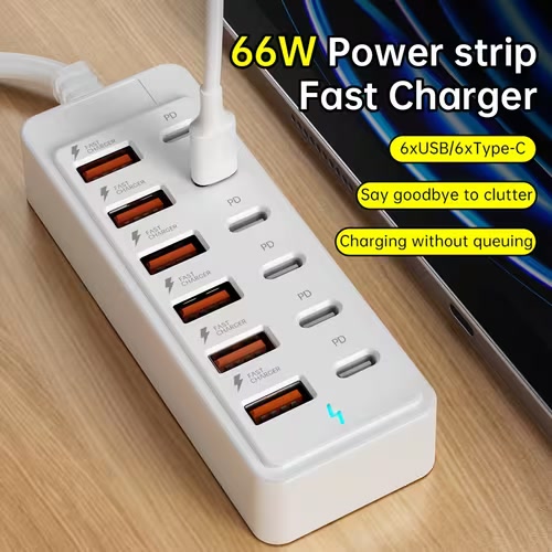 12-Port 66W USB Fast Charging Station