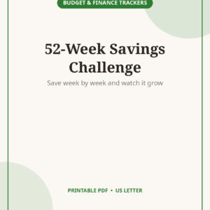 52-Week Savings Challenge Tracker, Printable Chart