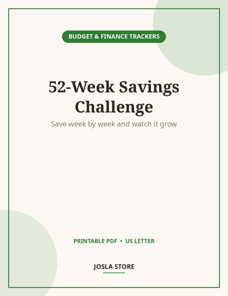 52-Week Savings Challenge Tracker, Printable Chart