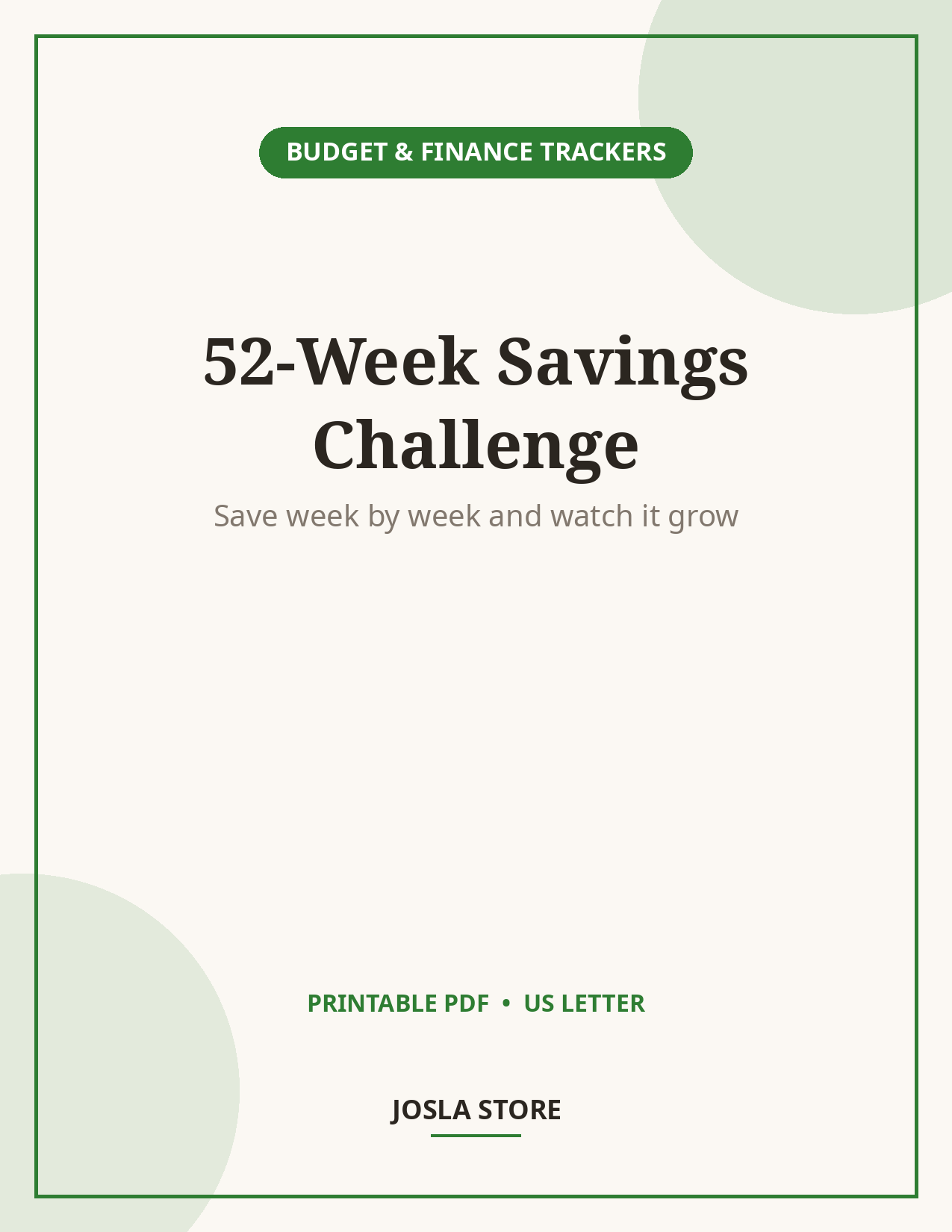 52-Week Savings Challenge Tracker, Printable Chart