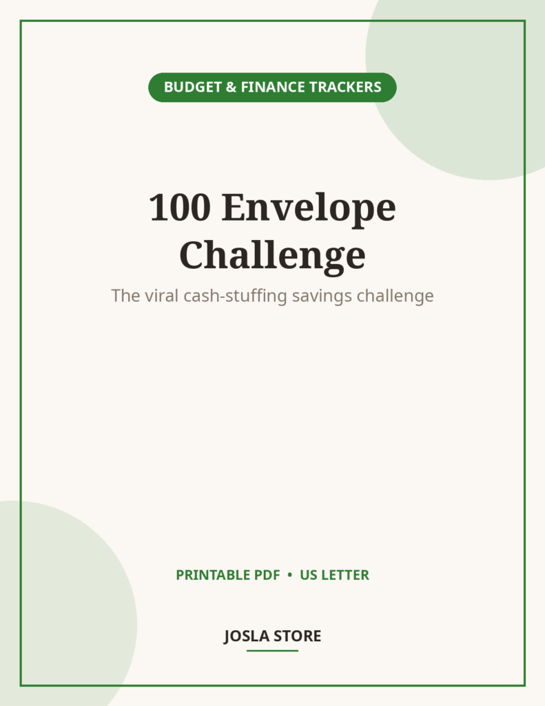 100 Envelope Challenge Tracker, Savings Printable