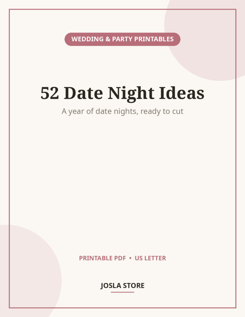 Date Night Ideas Card Deck, 52 Printable Cards