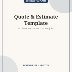 Contractor Quote and Estimate Template, Printable