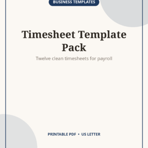 Employee Timesheet Template Pack, 12 Printable Forms