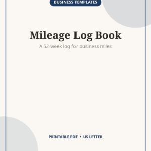 Mileage Log Book for Taxes, 52-Week Printable