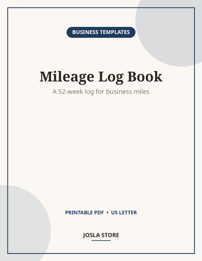Mileage Log Book for Taxes, 52-Week Printable