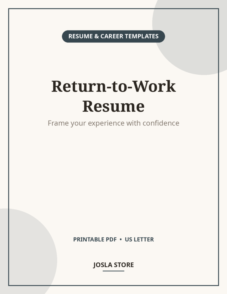 Stay-at-Home Parent Resume Template, Return to Work CV