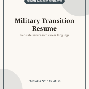 Military to Civilian Resume Template, Veteran CV