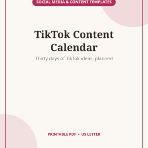 TikTok 30-Day Content Calendar Template