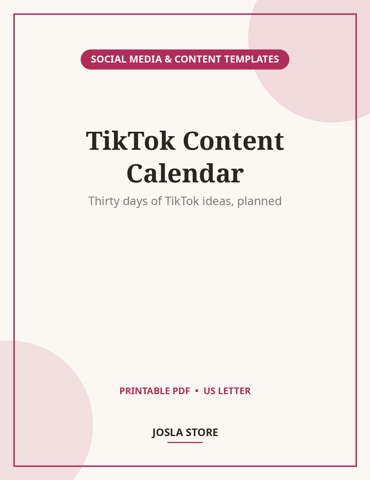 TikTok 30-Day Content Calendar Template