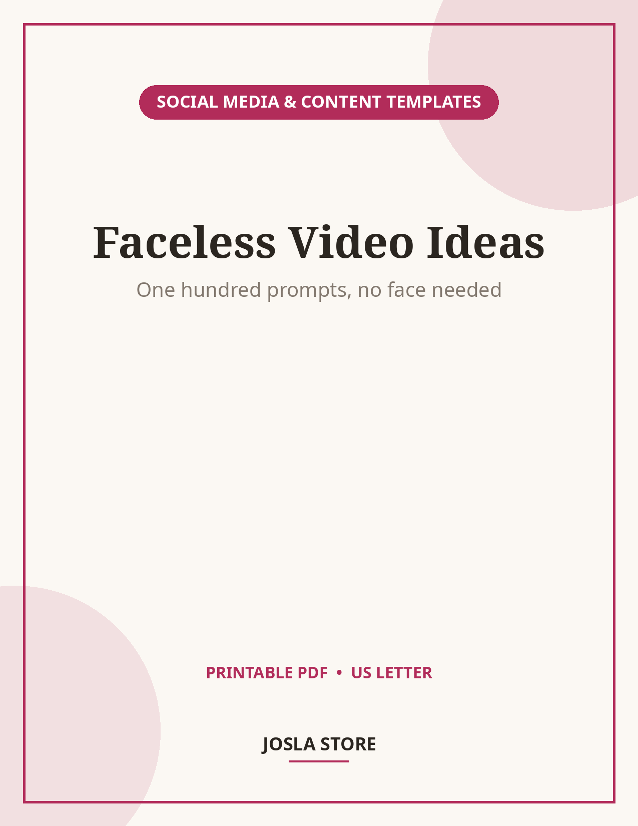 Faceless Video Ideas Pack, 100 Content Prompts