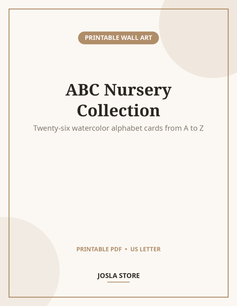 Nursery ABC Alphabet Prints, 26 Educational Wall Cards