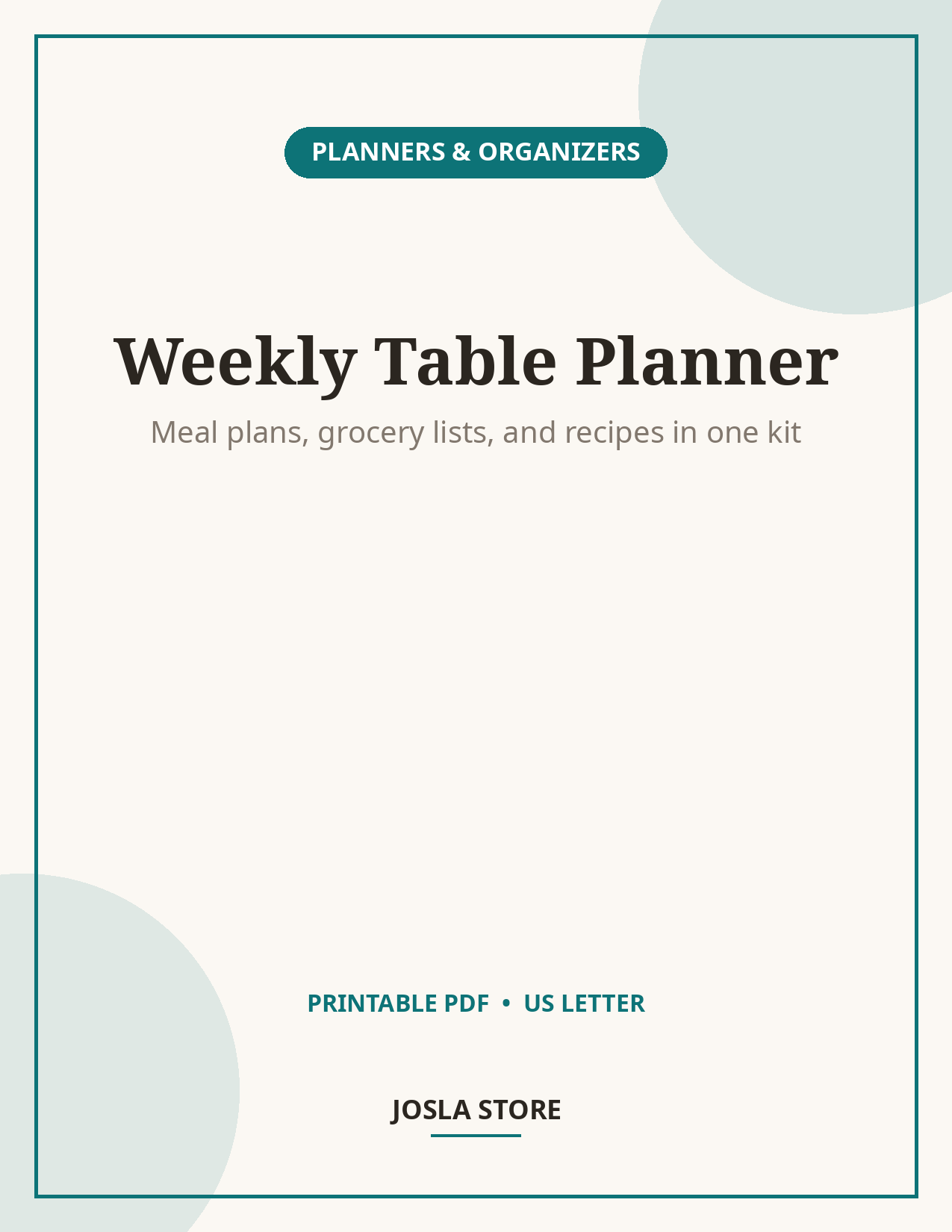 Weekly Meal Planner Kit, Grocery List & Recipe Organizer