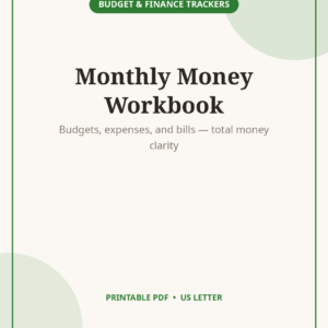 Monthly Budget & Expense Tracker, Bill Organizer Workbook