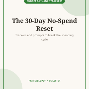 No-Spend Challenge Tracker, 30-Day Spending Reset Kit