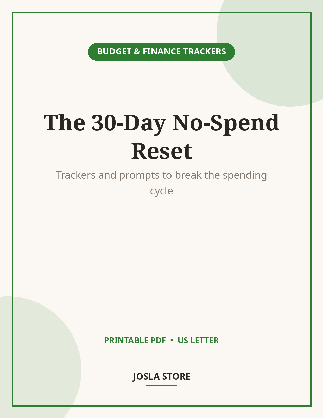 No-Spend Challenge Tracker, 30-Day Spending Reset Kit