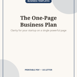 One-Page Business Plan Template, Startup Planner Worksheet