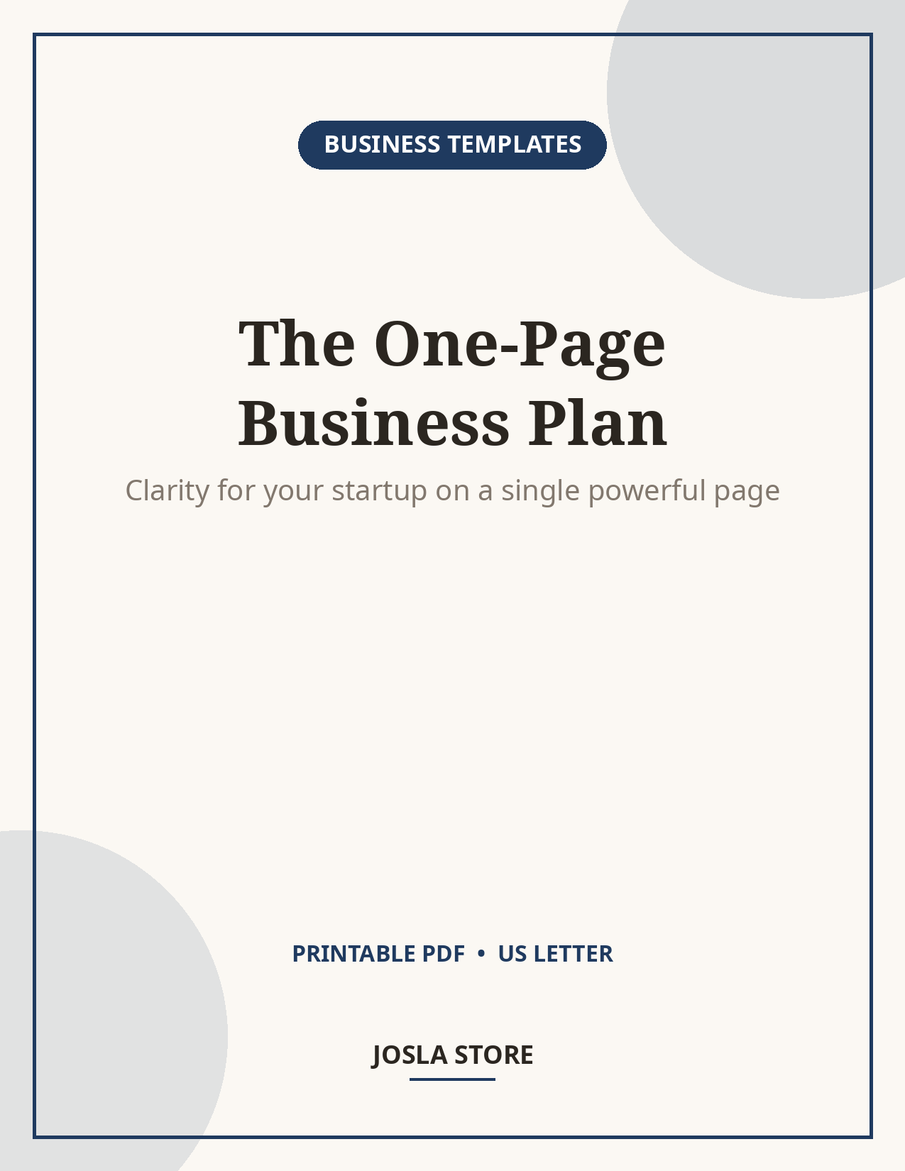 One-Page Business Plan Template, Startup Planner Worksheet