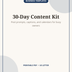 Social Media Content Kit, 30-Day Planner for Small Business